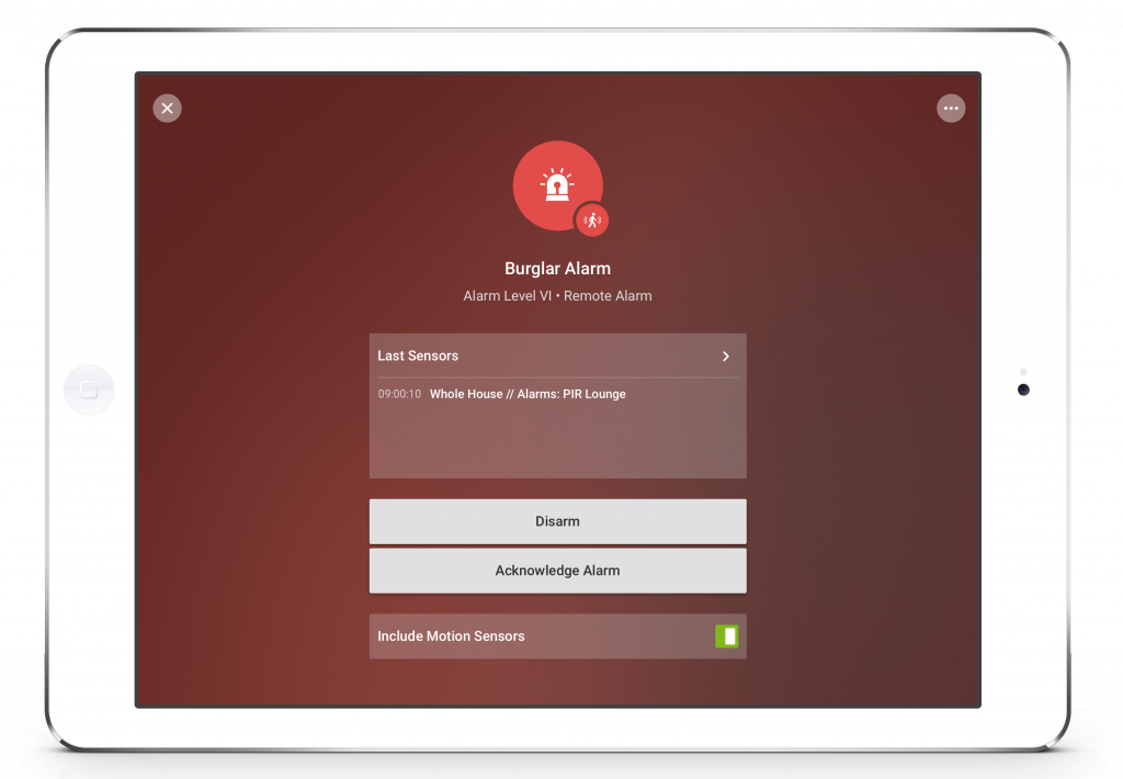 Loxone Smart Home App - Tablet - Burglar Alarm - Triggered