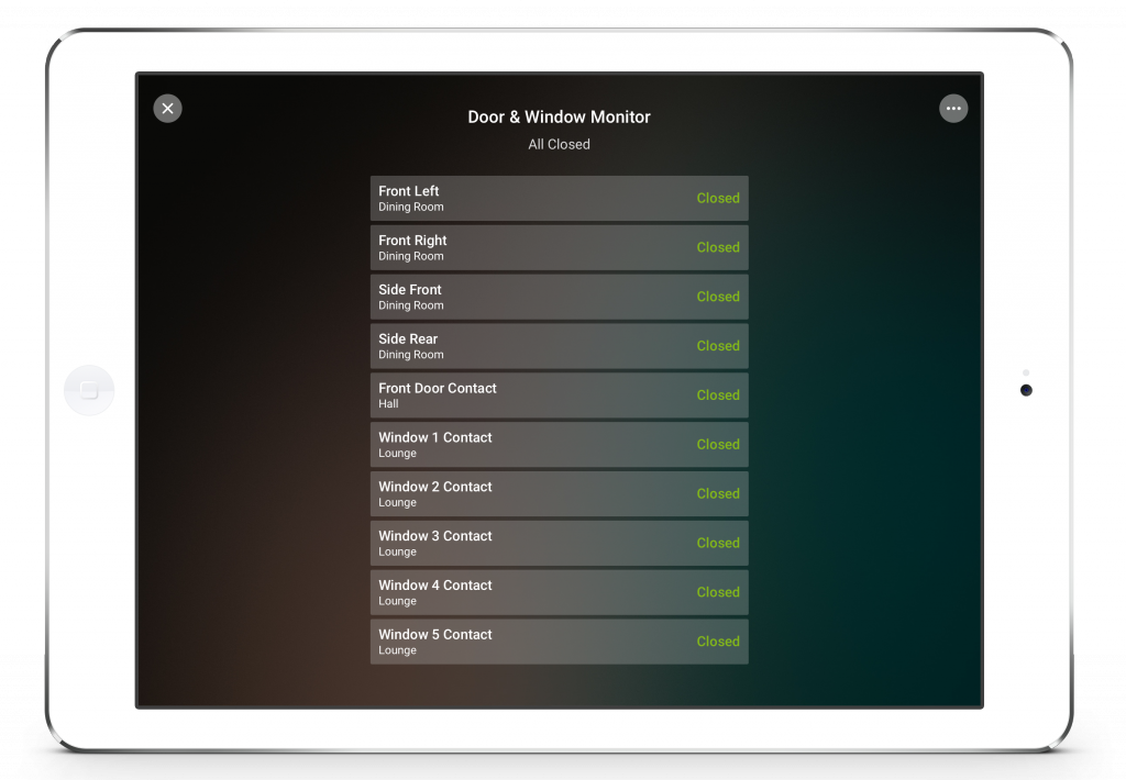 Loxone Smart Home App - Tablet - Door & Window Monitor
