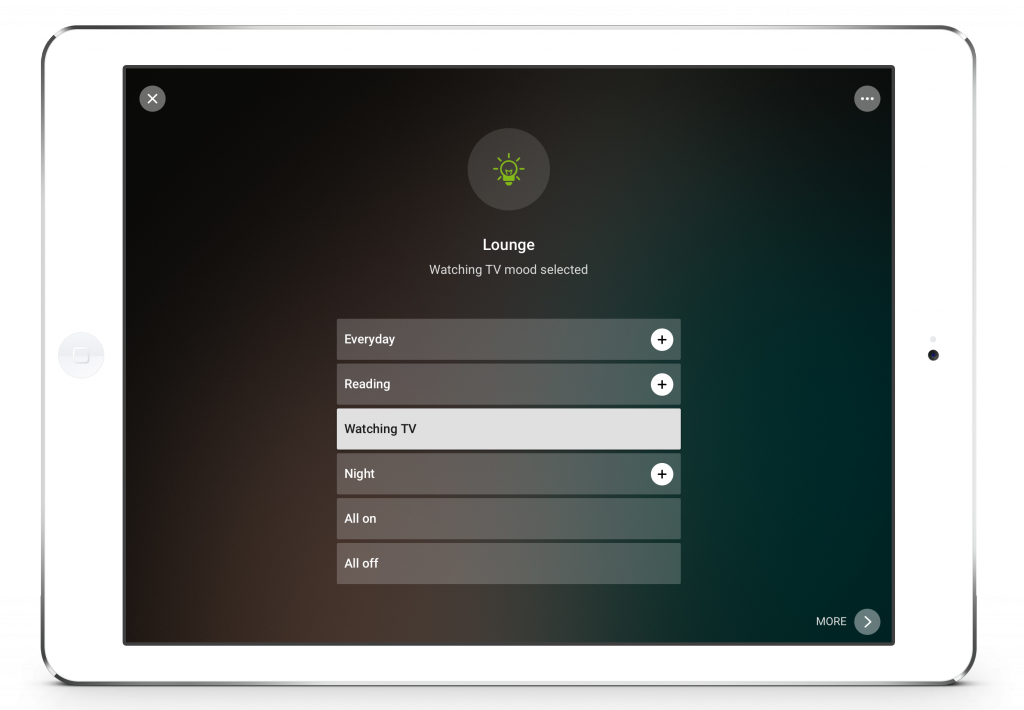 Loxone Smart Home App - Tablet - Lighting Moods - Lounge