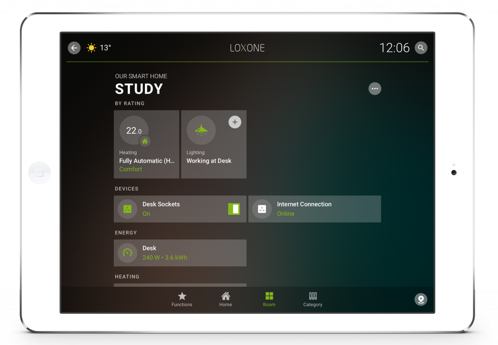Loxone Smart Home App - Tablet - Lighting Moods - Study