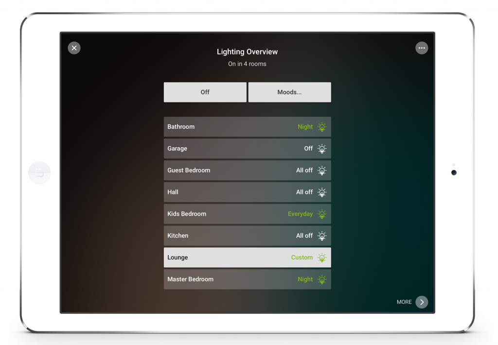 Loxone Smart Home App - Tablet - Lighting Overview