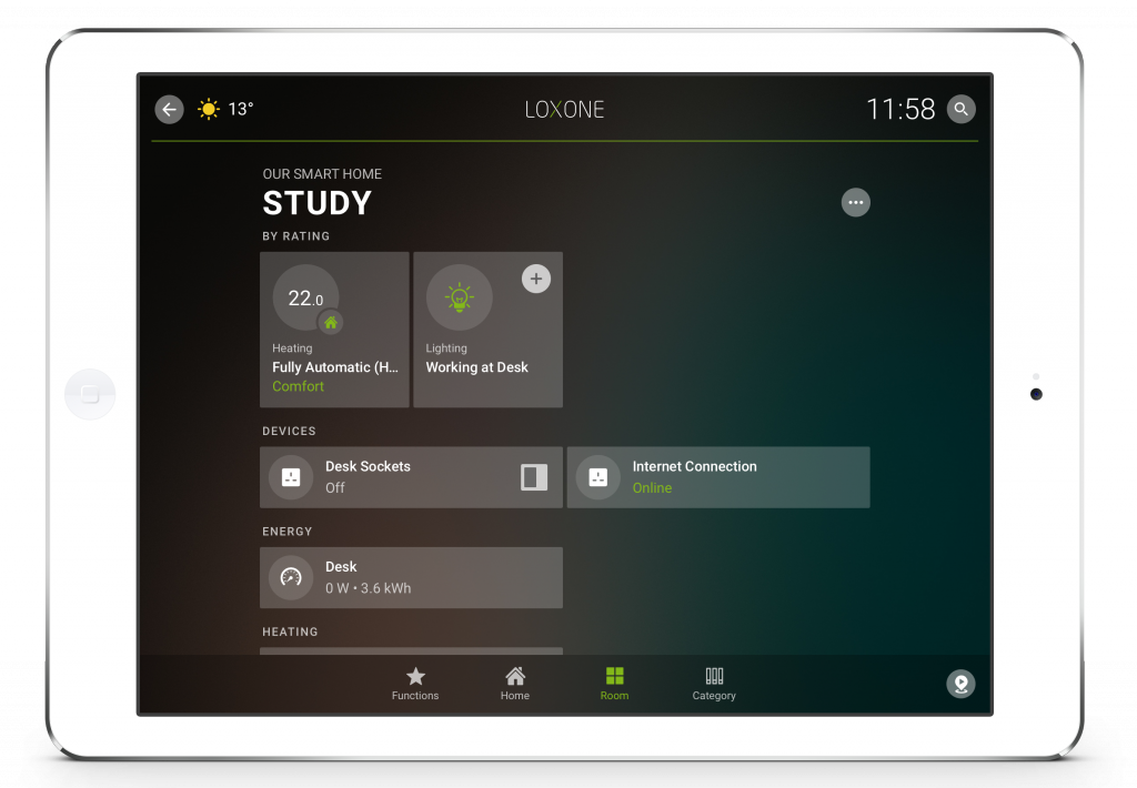 Loxone Smart Home App - Tablet - Room Tab - Study